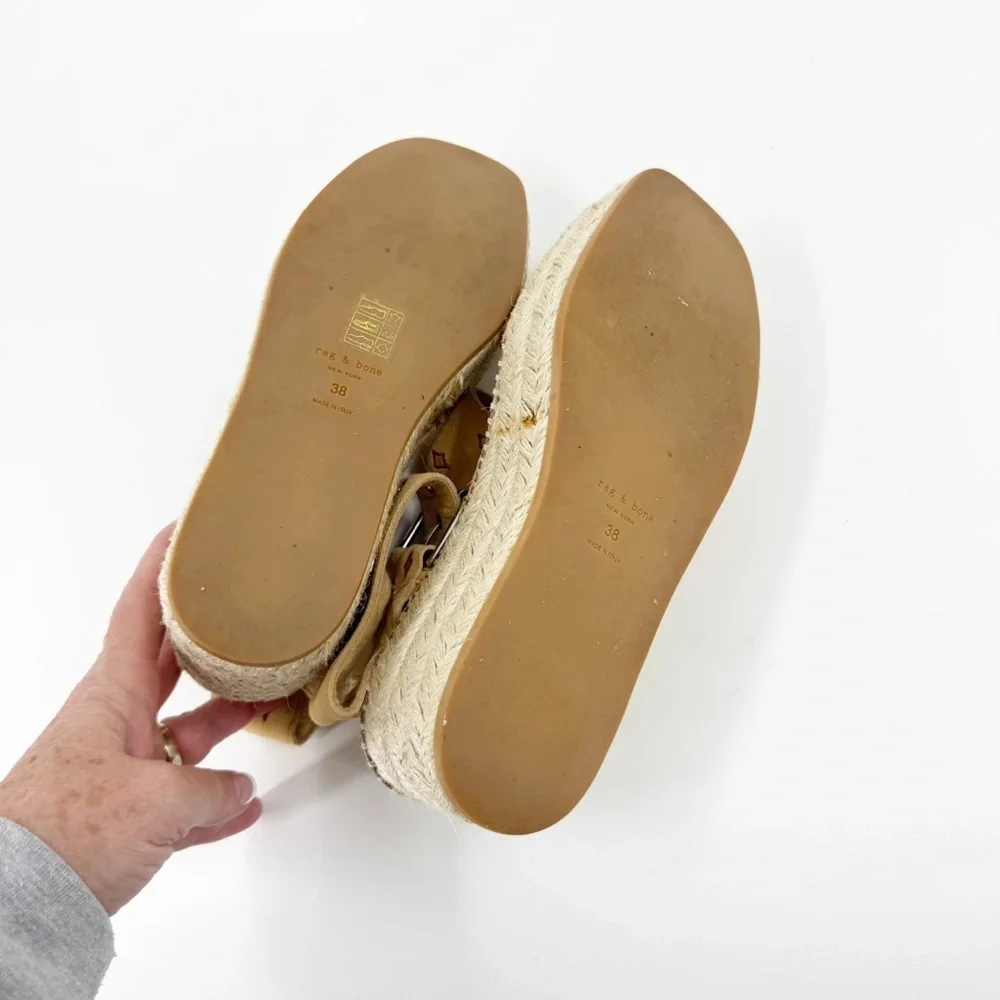 ✅ Rag & Bone Tara Platform‎ ANKLE STRAP Espadrille Suede Sandal TAN SIZE EU 38